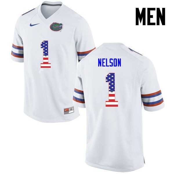Florida Gators Men #1 Reggie Nelson College Football Jersey USA Flag Fashion White